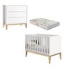 Berço Americano e Cômoda Gaveteiro New Classic Branco com Pés Madeira Natural e Colchão Gazin – Rell - 1