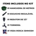 Ver imagem 2 de Mangueira de Jardim 30m Metros Reforçada Trançada + Suporte Alça Plástica Portátil Cinza + Torneira