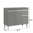 Ver imagem 3 de Balcão Cozinha com Tampo 100cm 3 Portas Taylla Cinza A01 - D’Rossi