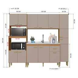 Cozinha Modulada Compacta Fidelitá Mariana 4 Peças 220cm 12 Portas 1 Gaveta sem Tampo - 4