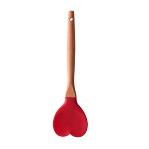 Colher de Silicone Heart Vermelho Com Cabo de Bambu Charmy Lyor