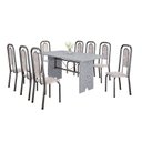 Ver imagem 2 de Conjunto de Mesa com 8 Cadeiras para Sala de Jantar Lara Prata/Bege