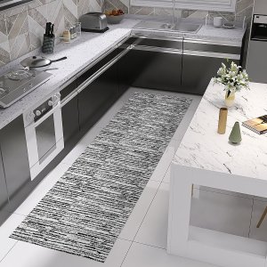 Tapete Antiderrapante Jacquard 1,30 x 45cm Para Cozinha / Corredor Emborrachado Tear Artesanal Decor