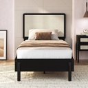 Ver imagem 2 de Cama Solteiro com Cabeceira Telada e Pé Madeira Maciça 102cm Oslo Preto/Nero