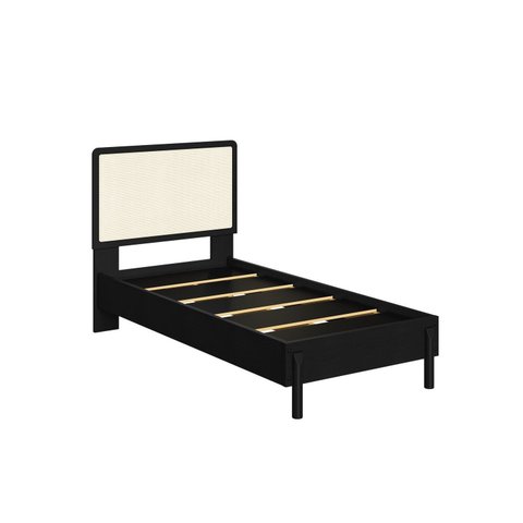 Cama Solteiro com Cabeceira Telada e Pé Madeira Maciça 102cm Oslo Preto/Nero