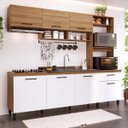 Ver imagem 1 de Cozinha Compacta Pequena Antonela 245 Cm Balcão Pia Armário Aéreo Nicho MDP Mel Branco - ClickLar