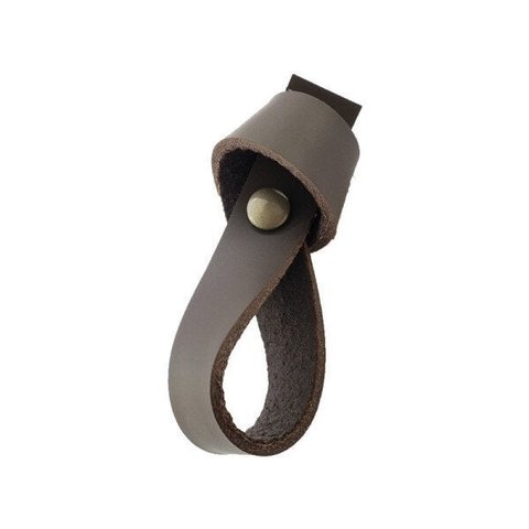 02 Puxadores Nó Parafuso - Couro Legítimo Marrom Escuro:Ouro Velho