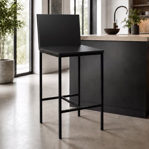 Banqueta Alta Madeira com Encosto Kiel Cor Preto - Kmj
