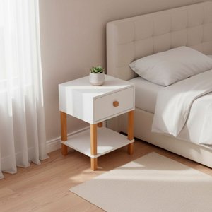 Mesa de Cabeceira Evo Branca 1 Gaveta Alta