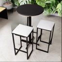 Ver imagem 1 de Conjunto Mesa Alta Bar Bistrô Redonda Preta 2 Bancos Estofado Don Castro Decor