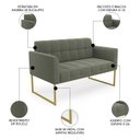 Ver imagem 3 de Sofá Namoradeira Base Industrial Dourado Ana Bouclé Menta - Ibiza