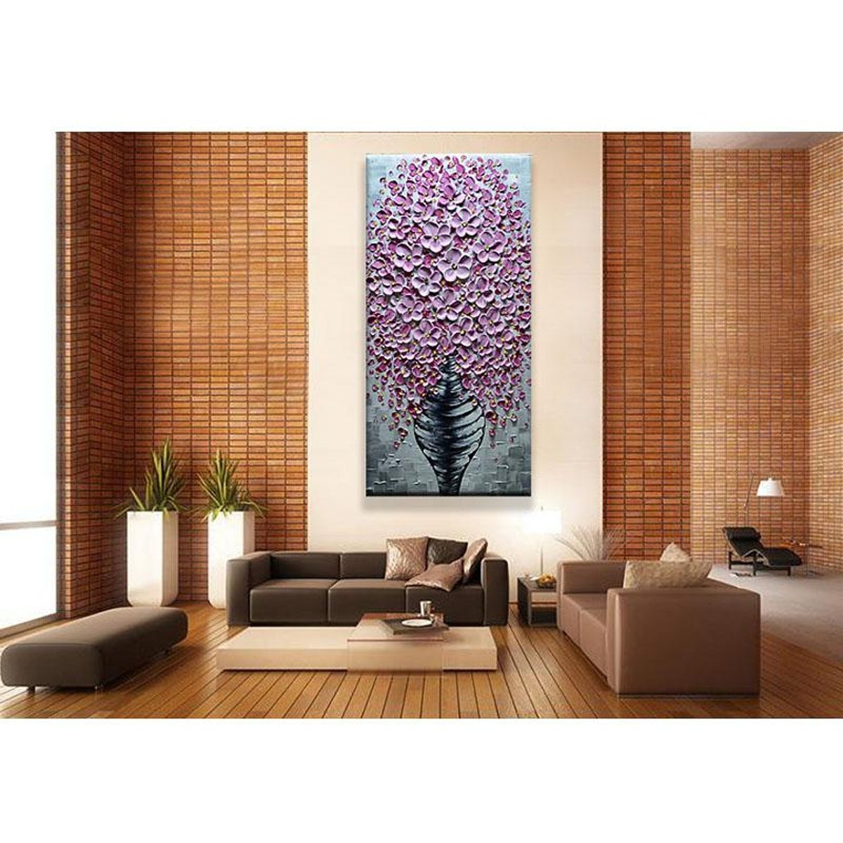 Quadro Pintura Tela floral Sala de Estar Pintado a Mão 5424: 90cm (A) x 180	cm (L) - 4