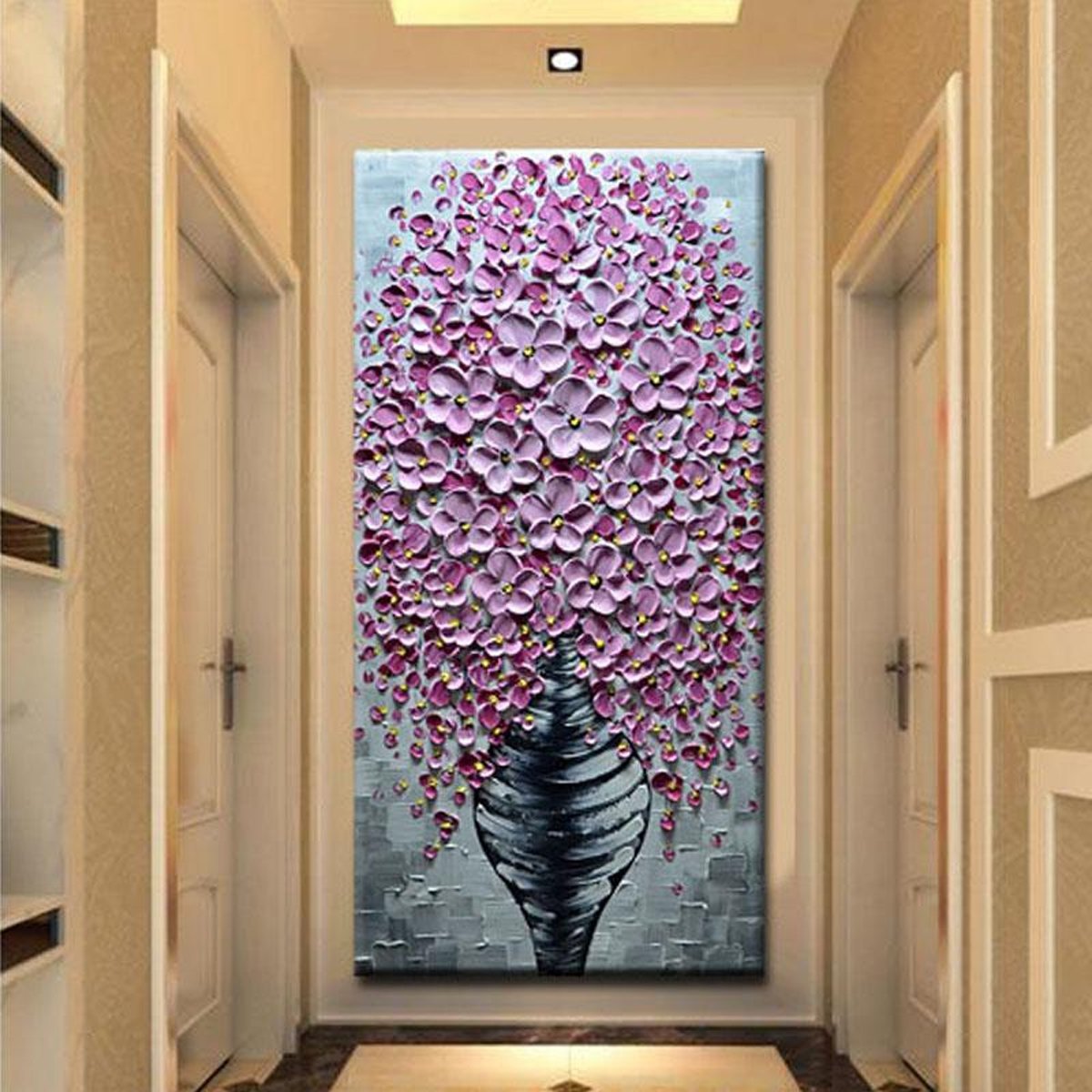 Quadro Pintura Tela floral Sala de Estar Pintado a Mão 5424: 90cm (A) x 180	cm (L) - 3