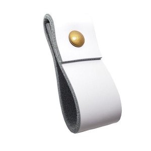 02 Puxadores Doba Parafuso - Couro Legítimo Branco:Dourado