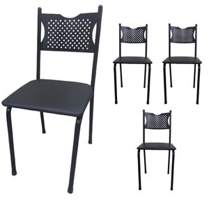 Kit 4 Cadeira para Cozinha Mc Tubular Almofadada Estrutura Preta com Assento Preto Medcombo