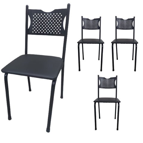 Kit 4 Cadeira para Cozinha Mc Tubular Almofadada Estrutura Preta com Assento Preto Medcombo