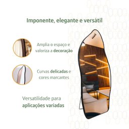 Espelho Grande Corpo Inteiro com Moldura Metal Orgânico Decorativo 170x70cm Luxo Preto - 4