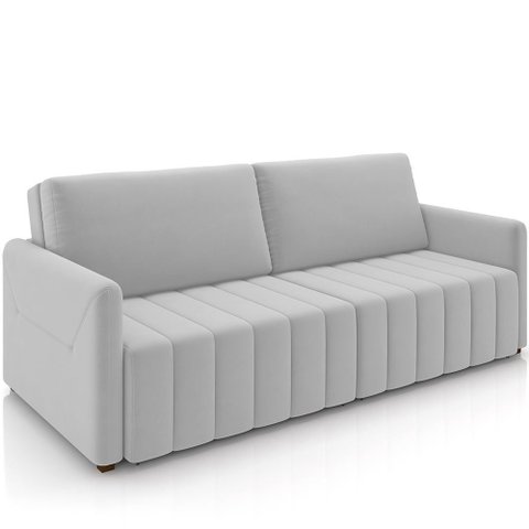Sofá Cama Retrátil para Sala de Estar 220cm Porthos M03 Veludo Cinza - Lyam Decor
