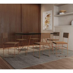 Kit 6 Cadeiras de Jantar Industrial Estofadas Veludo Marrom Base Cobre Vitoria Marrom - 4 Kit 6 Cadeiras de Jantar Industrial Estofadas Veludo Marrom Base Cobre Vitoria Marrom - 4