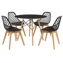 Ver imagem 1 de Conjunto Mesa Redonda Chanfrada Preta Eames 90cm + 4 Cadeiras Preta Kaila Wood - La Mobilia