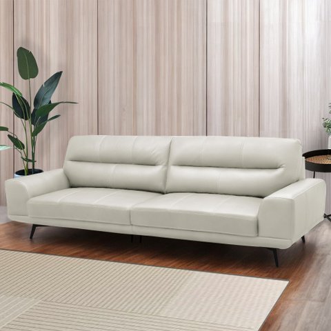 Sofá Decorativo Ashton 3 Lugares Sala de Estar 256cm Pés em Aço Couro Off White G88 - Gran Belo