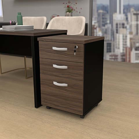 Gaveteiro Volante para Escritório 2 Gavetas + Gaveta para Pasta - Nogal