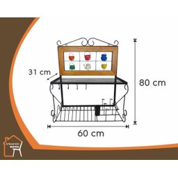 Paneleiro Escorredor de Louça Suspenso Ferro e Madeira Rústico 60cm Tema: Panelinhas - 2