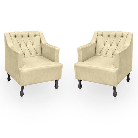 Kit 2 Poltronas para Sala de Estar Clássica Confortável e Reforçada Suede Elizabeth
