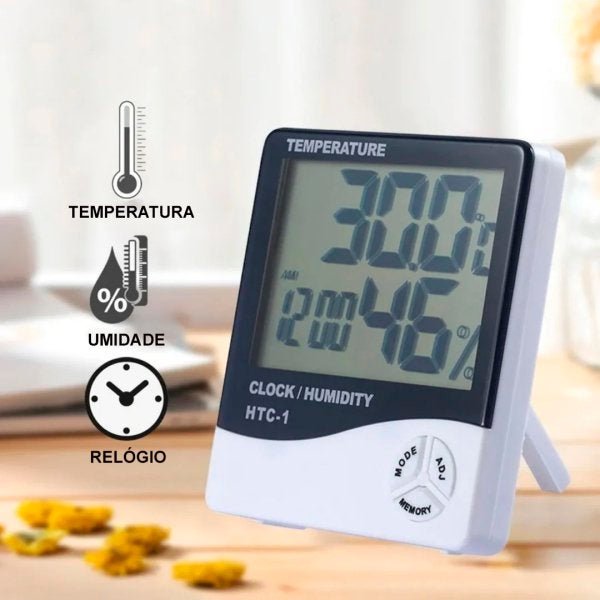 Medidor Umidade Higrômetro Digital Temperatura Relógio Termo - 1