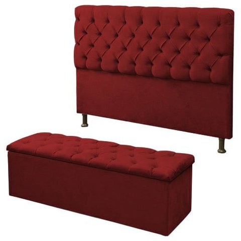 Kit Cabeceira Paris+ Calçadeira Itália King 195 CM Suede Vermelho - D A Decor