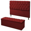 Ver imagem 1 de Kit Cabeceira Paris+ Calçadeira Itália King 195 CM Suede Vermelho - D A Decor