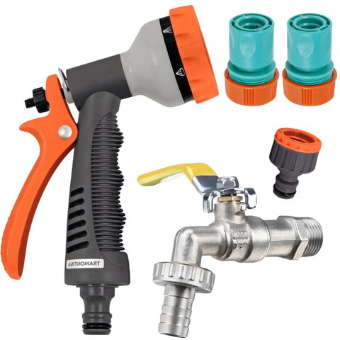 Esguicho Hidropistola 6 Jatos + Engate Rápido 3/4" e 5/8" + Bico Torneira + Torneira de Metal para J