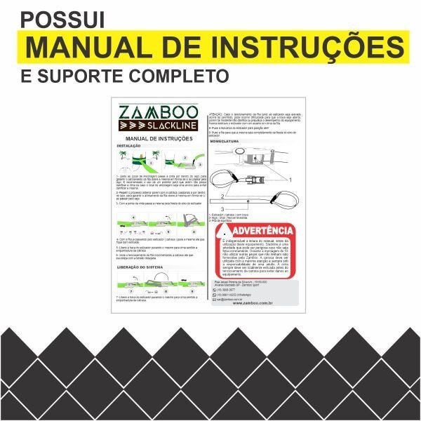 Slackline Zamboo Pro Black 20 mts Preto + Protetor + Bolsa + Backup - 5
