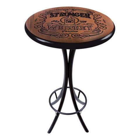 Mesa Bistrô Alta Redonda 60cm Madeira Maciça Pirografada Stronger Whiskey com Borda Preta - Empório 