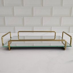 Bandeja Retangular Espelhada 26x17cm Bandeja Decorativa Pequena Dourado - 6