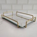 Ver imagem 7 de Bandeja Retangular Espelhada 26x17cm Bandeja Decorativa Pequena Dourado