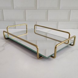 Bandeja Retangular Espelhada 26x17cm Bandeja Decorativa Pequena Dourado - 7