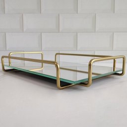 Bandeja Retangular Espelhada 26x17cm Bandeja Decorativa Pequena Dourado - 4