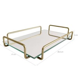 Bandeja Retangular Espelhada 26x17cm Bandeja Decorativa Pequena Dourado - 3