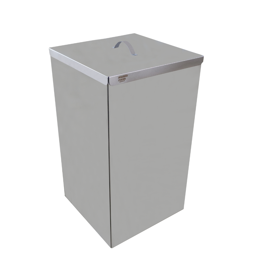 Lixeira Quadrada em Aço Inox com Tampa Aro Aberta 50 Litros. Absoluto Metais