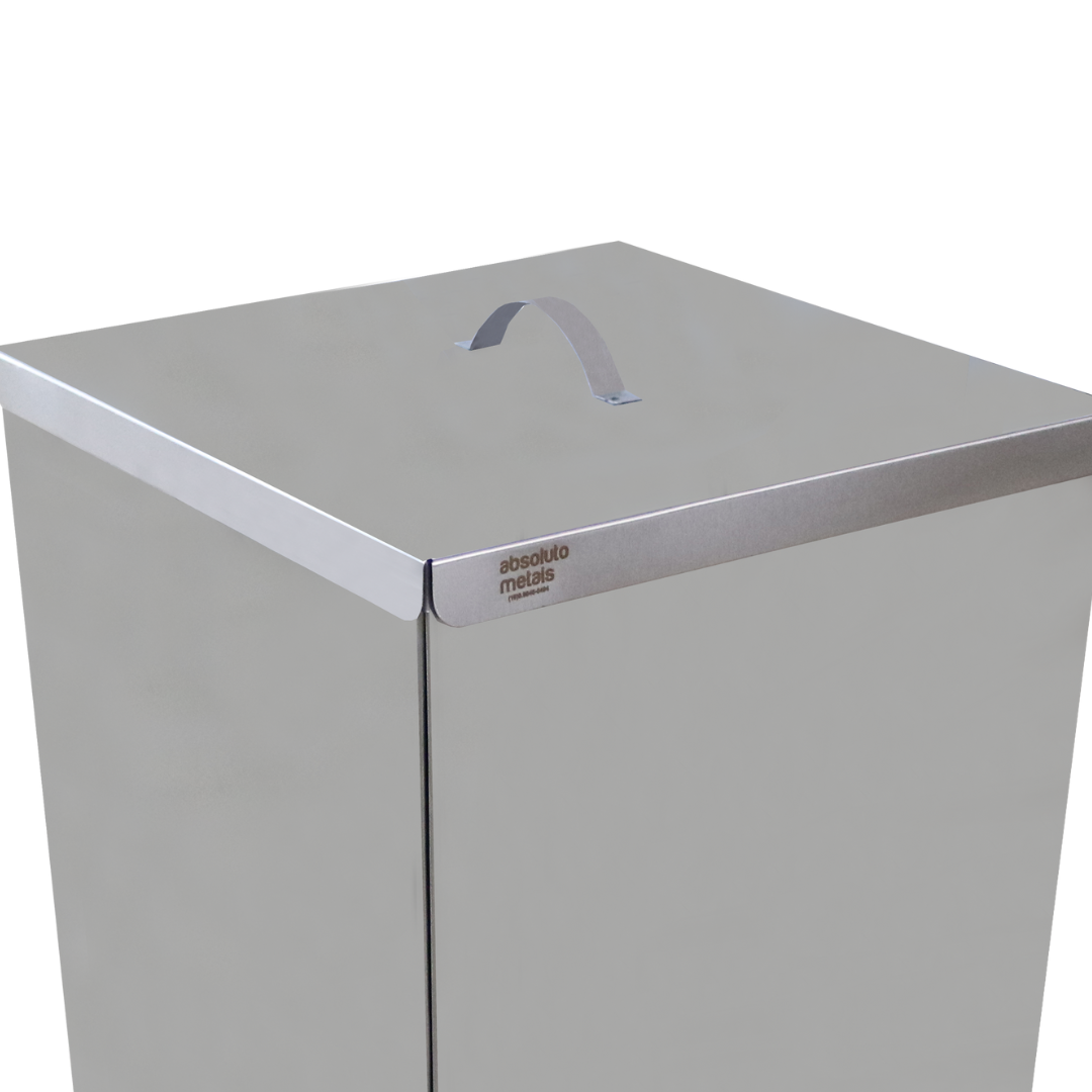 Lixeira Quadrada em Aço Inox com Tampa Aro Aberta 50 Litros. Absoluto Metais - 2
