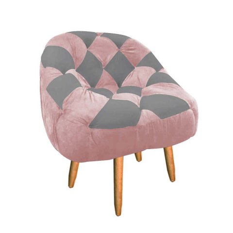 Poltrona Paloma Escritório Sala Pé Palito Suede Rosa Bebê e Suede Cinza - Dominic Decor