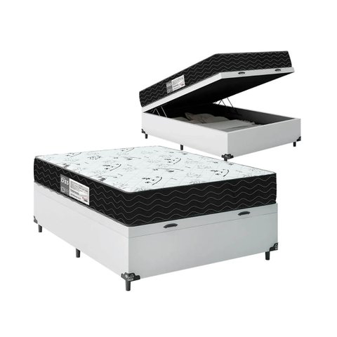 Cama Box Baú Viúva + Colchão D33 One Face - 61x128x188cm - E-shop Casa - Couro