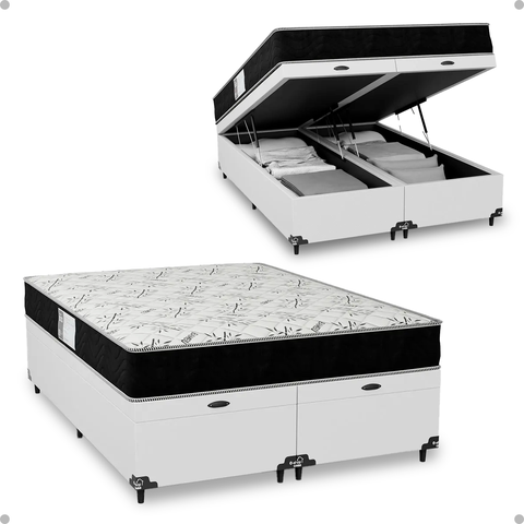 Cama Box Baú Casal Bipartido + Colchão D33 One Face - 61x138x188cm - e-Shop Casa - Couro