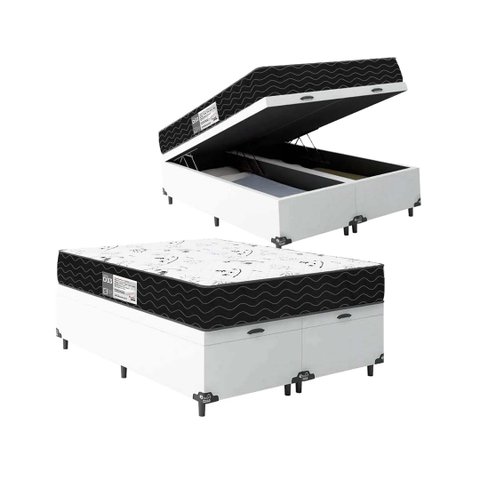 Cama Box Baú Casal Bipartido + Colchão D33 One Face - 61x138x188cm - E-shop Casa - Couro