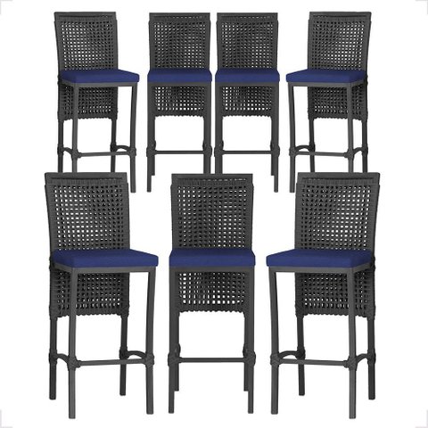 7 Banquetas em Alumínio Roma Preta Corda Náutica Tecido 10