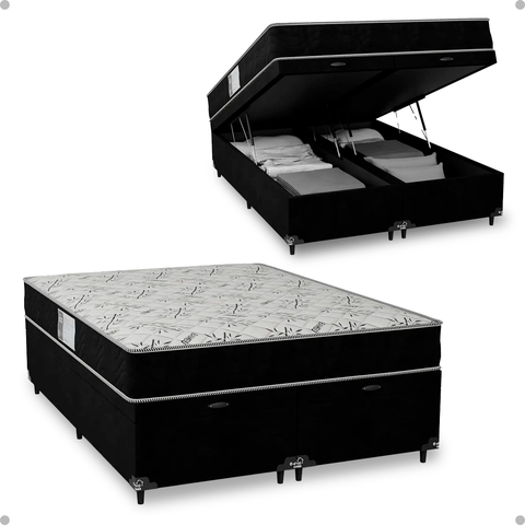 Cama Box Baú Casal Bipartido + Colchão D33 One Face - 61x138x188cm - e-Shop Casa - Suede