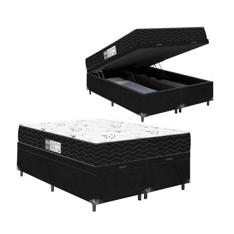 Cama Box Baú Casal Bipartido + Colchão D33 One Face - 61x138x188cm - E-shop Casa - Suede