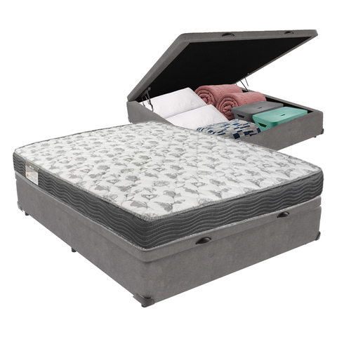Cama Box Baú Viúvo Cinza e Colchão Iso 100 D33 Ortobom