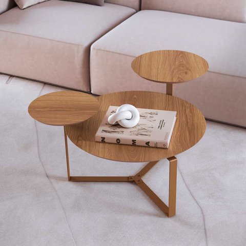 Mesa de Centro Industrial Chanfrada Artesano 83 Cm (larg) 3 Tampos Mdp Hanover (mel) Pé Aço